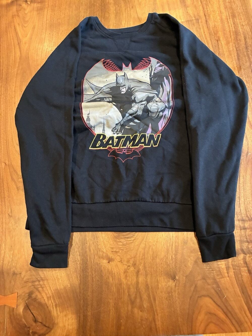 Six Flags Batman Graphic Print Black Fleece Pullover Sweatshirt Men's Large
